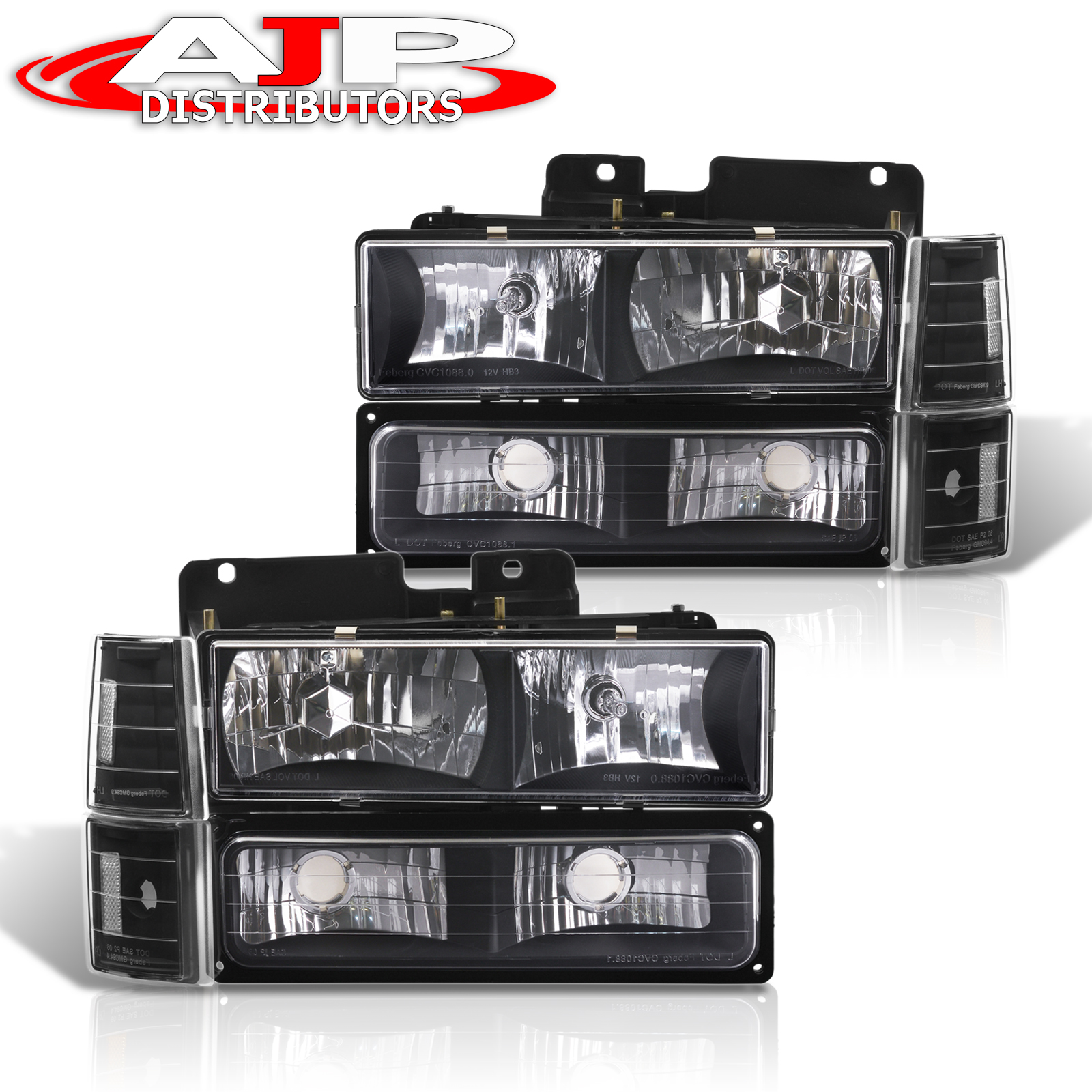 Black Head Lights Corner Lamp For 1994-1998 GMC Sierra C/K 1500